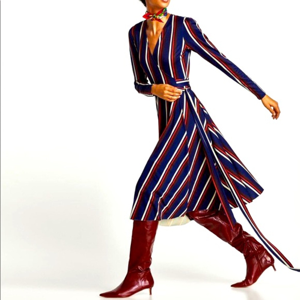Nwt small Zara striped midi wrap dress. DVF style